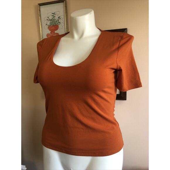 Boden Scoop Neck Short Sleeve Top Size 10 Orange Casual Colorful Soft Stretch - Picture 2 of 5